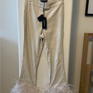 Lamarque Cream Feather Trim Pants NWT